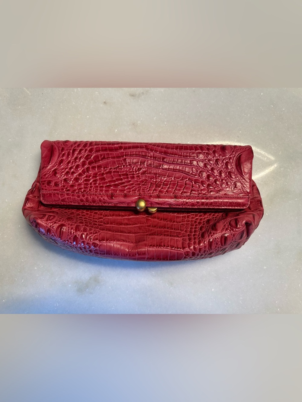 Brahmin Croc-Embossed Pink Fold-Over Clutch